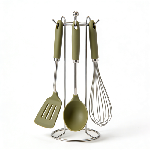 Doylebi 11-Piece Silicone Kitchen Utensil Set - Nonstick Cooking Tools and Spatula Gadgets (Khaki