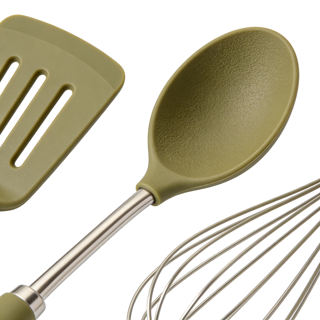 Doylebi 11-Piece Silicone Kitchen Utensil Set - Nonstick Cooking Tools and Spatula Gadgets (Khaki