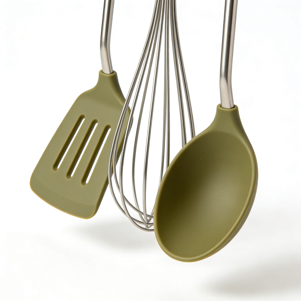 Doylebi 11-Piece Silicone Kitchen Utensil Set - Nonstick Cooking Tools and Spatula Gadgets (Khaki